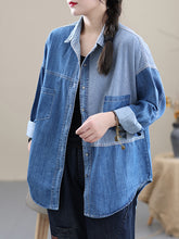 Loose Irregular Stripe Stitching Lapel Collar Blouses